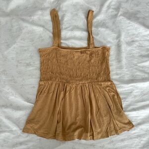 American Eagle Outfitters Camel Smocked Top